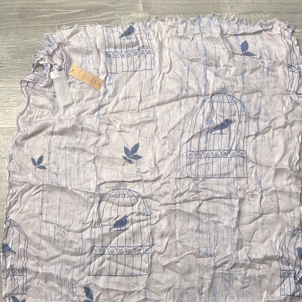 Look collection Going Green scarf purple blue Bird in cage